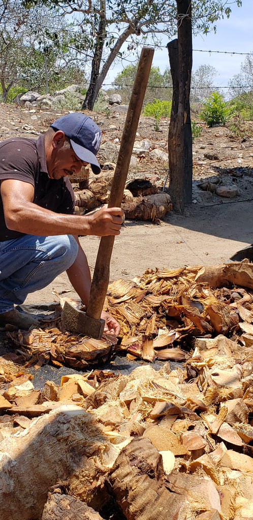 Hand milling cooked agave