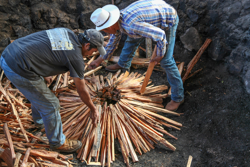 first layer of Ocote wood for the oven